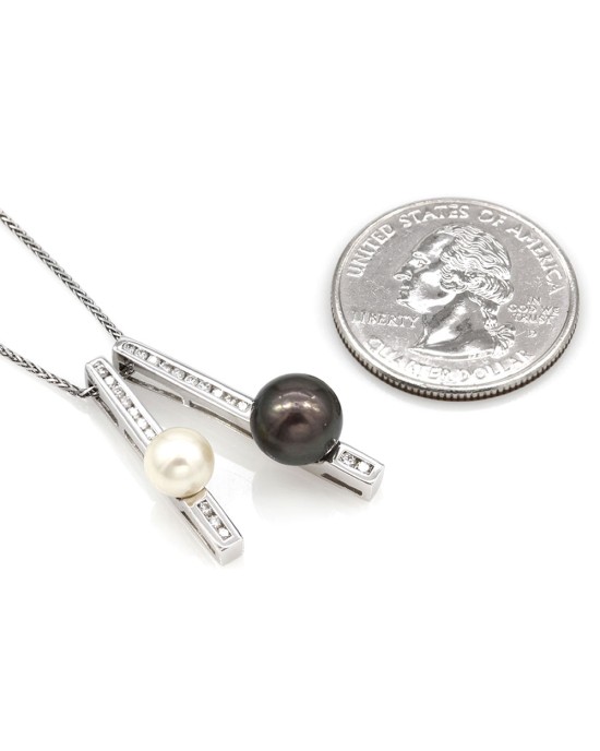 Black and White Pearl Diamond Bar Necklace